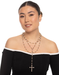 Pearl Long Beaded Cross Necklace - link has visual effect only