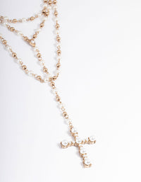 Pearl Long Beaded Cross Necklace - link has visual effect only