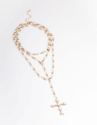 Pearl Long Beaded Cross Necklace - link has visual effect only