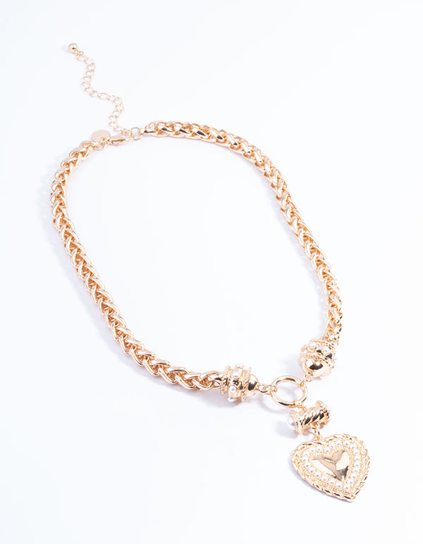 Gold Pearl Love Heart Necklace