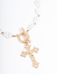 Gold Pearl Cross Necklace - link has visual effect only