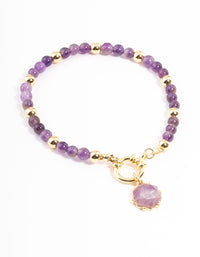 Gold Plated Amethyst Ball Bead Stretch Bracelet - link has visual effect only