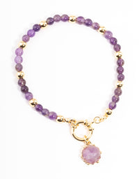 Gold Plated Amethyst Ball Bead Stretch Bracelet - link has visual effect only