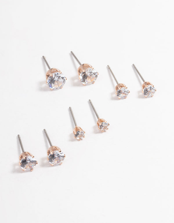 Rose Gold Plated Cubic Zirconia Ascending Earring 8-Pack