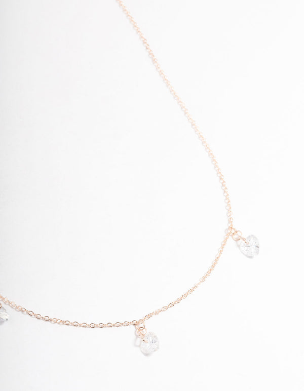 Rose Gold Cubic Zirconia Heart Droplet Necklace