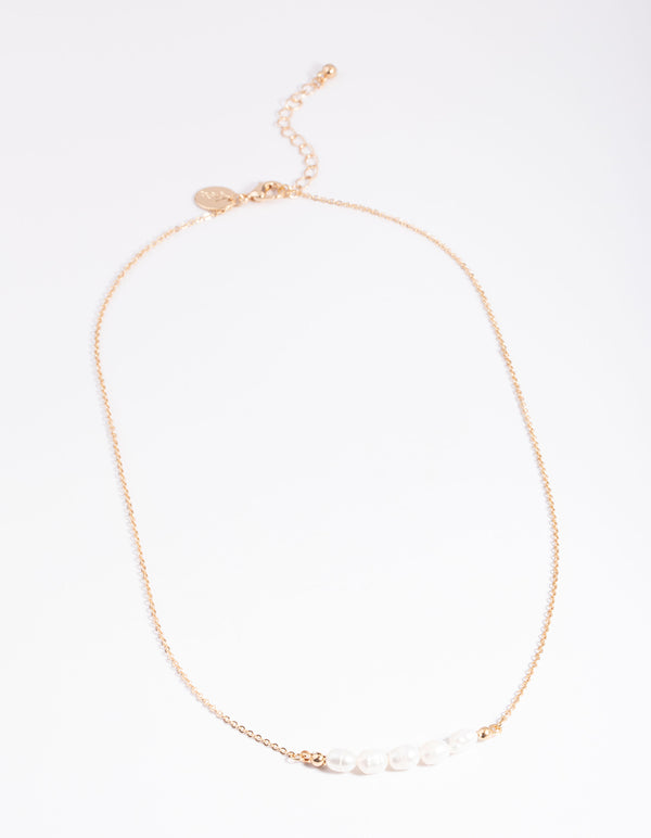 Gold Five Freshwater Pearl Simple Necklace - Lovisa