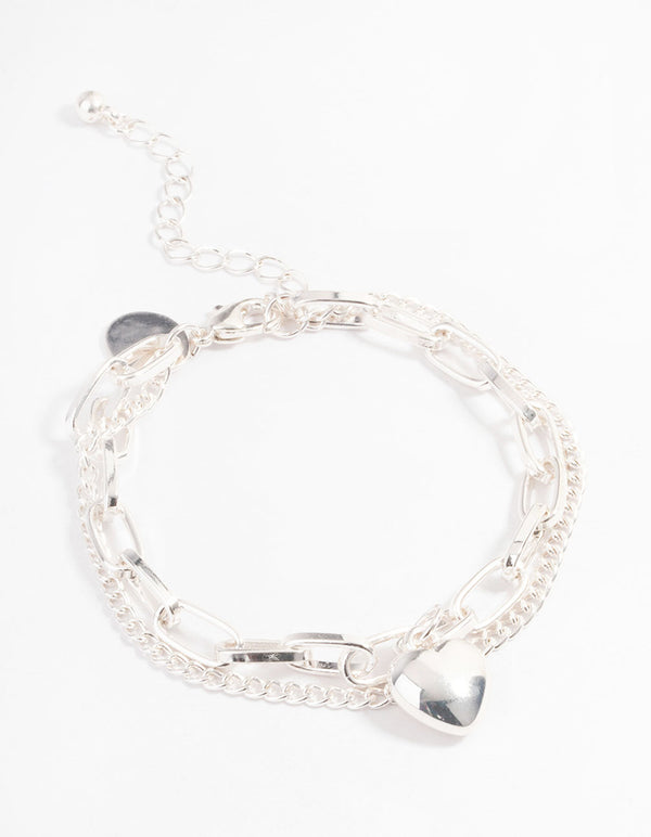 Silver Layered Heart Charm Bracelet