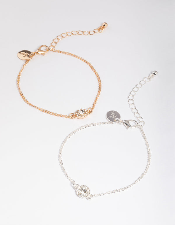 Mixed Metal Classic Diamante Circle Bracelet Pack