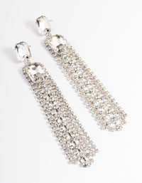 Rhodium Statement Diamante Cupchain Drop Earrings - link has visual effect only