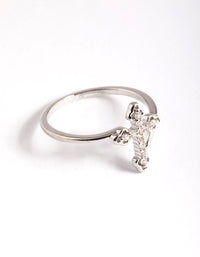 Rhodium Cubic Zirconia Cross Ring - link has visual effect only