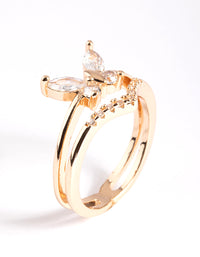 Gold Cubic Zirconia Butterfly Double Band Ring - link has visual effect only