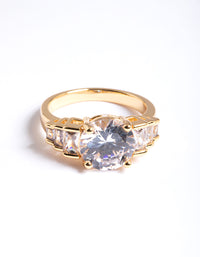 Gold Plated Cubic Zirconia Large Solitare Ring - link has visual effect only