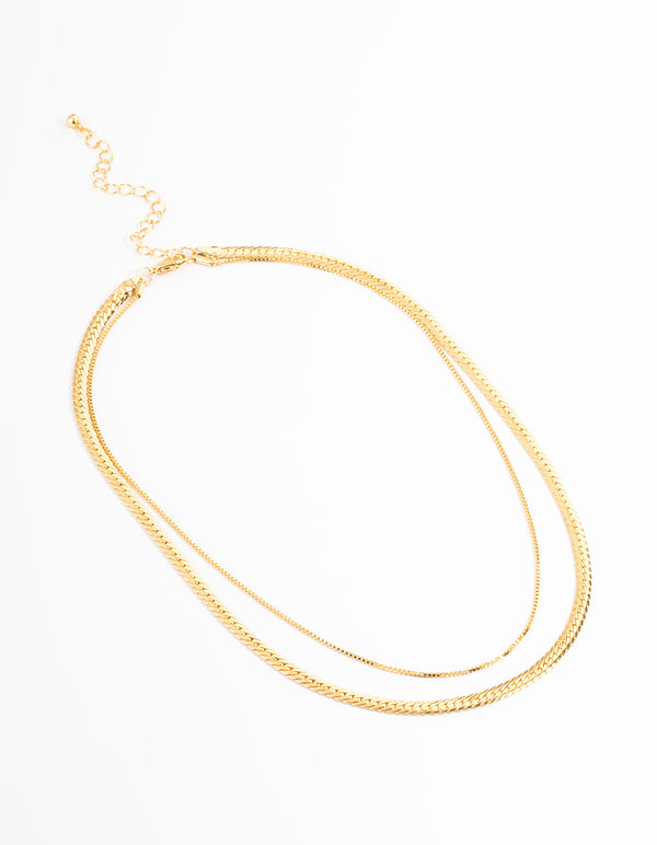 Gold Plated Small & Medium Mix Chain Two Layered Necklace