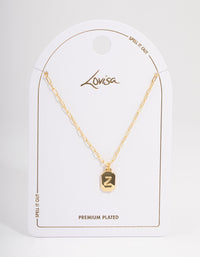 Letter Z Gold Plated Rectangle Pendant Initial Necklace - link has visual effect only