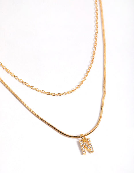 Letter S Gold Plated Layered Diamante Initial Necklace - Lovisa