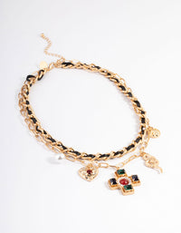 Gold Three Layer Multi Charm Necklace - link has visual effect only