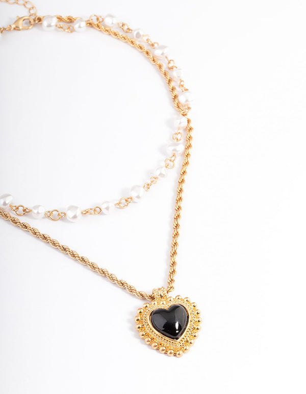 Gold Two Layer Heart Cross Necklace