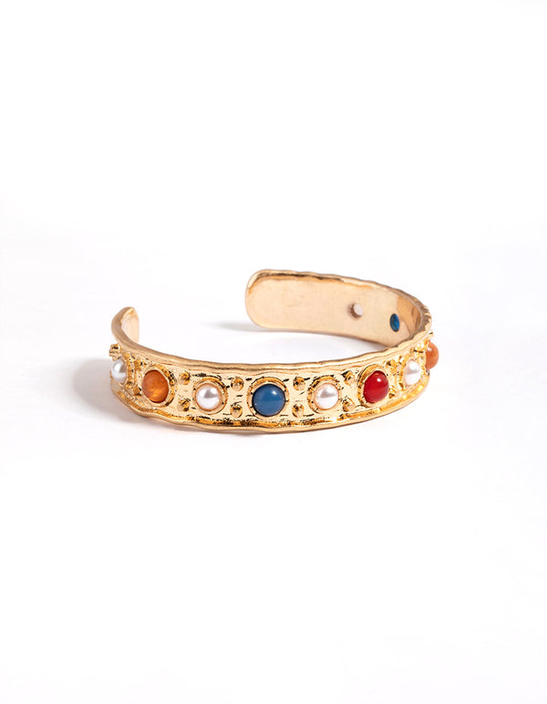 Gold Multi Stone Cuff Bangle