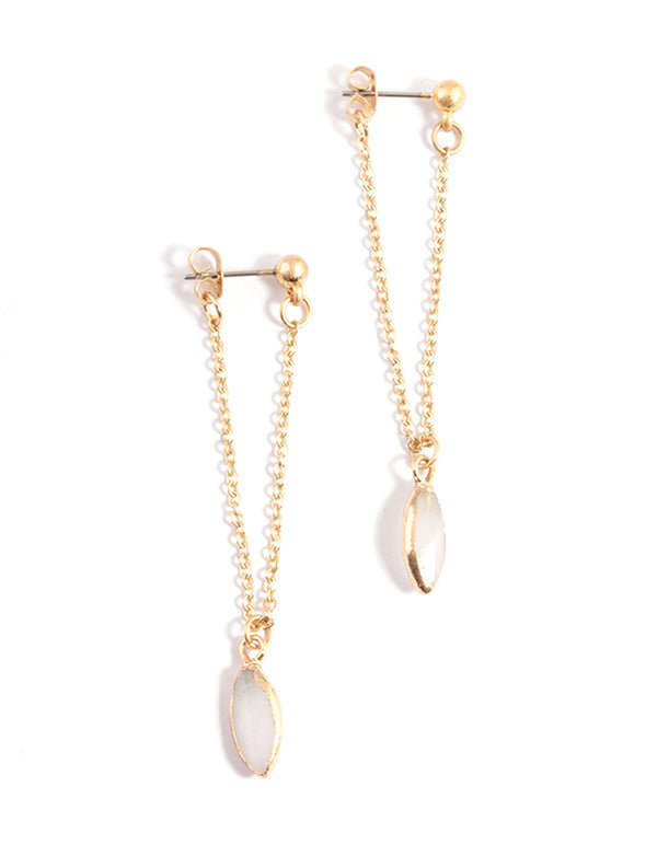 Worn Gold Semi-Precious Stud Chain Drop Earrings