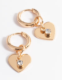 Gold Mini Diamante Heart Huggie Earrings - link has visual effect only