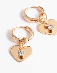 Gold Mini Diamante Heart Huggie Earrings - link has visual effect only