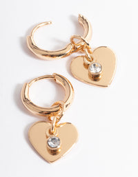 Gold Mini Diamante Heart Huggie Earrings - link has visual effect only