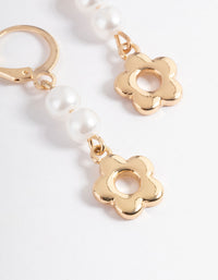 Gold Pearl & Daisy Drop Huggie Earrings - link has visual effect only