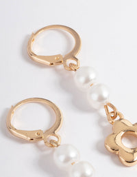 Gold Pearl & Daisy Drop Huggie Earrings - link has visual effect only