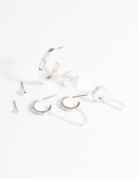 Silver Diamante & Plain Mix Stud & Earring 6-Pack - link has visual effect only