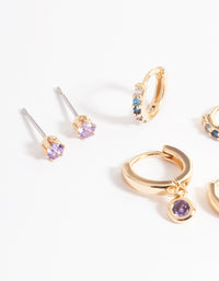 Gold Lilac Stud & Huggie Earrings Pack - link has visual effect only