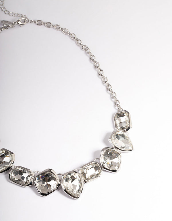 Rhodium Mixed Shape Diamante Stone Chain Necklace