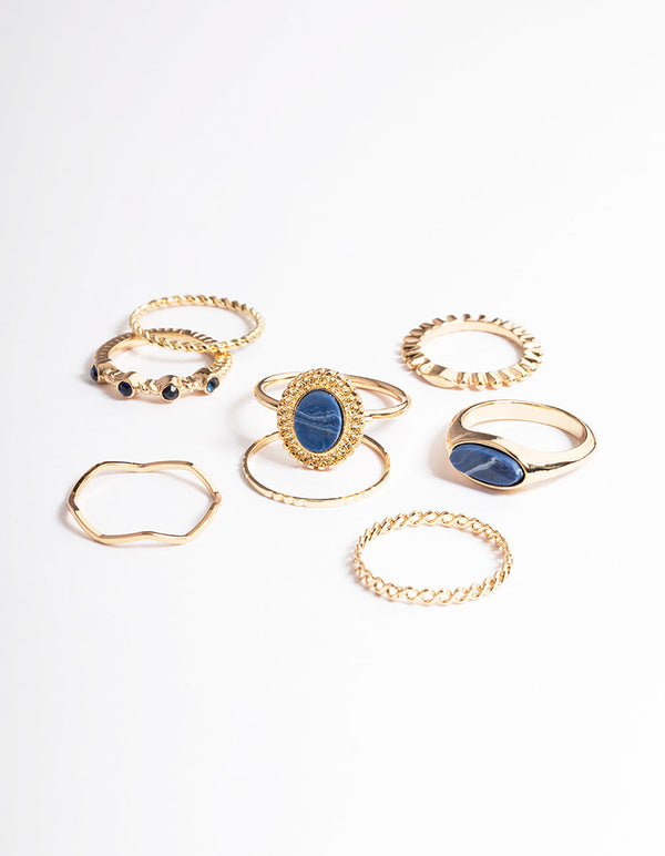 Gold Stone Mixed Texture Ring 8-Pack