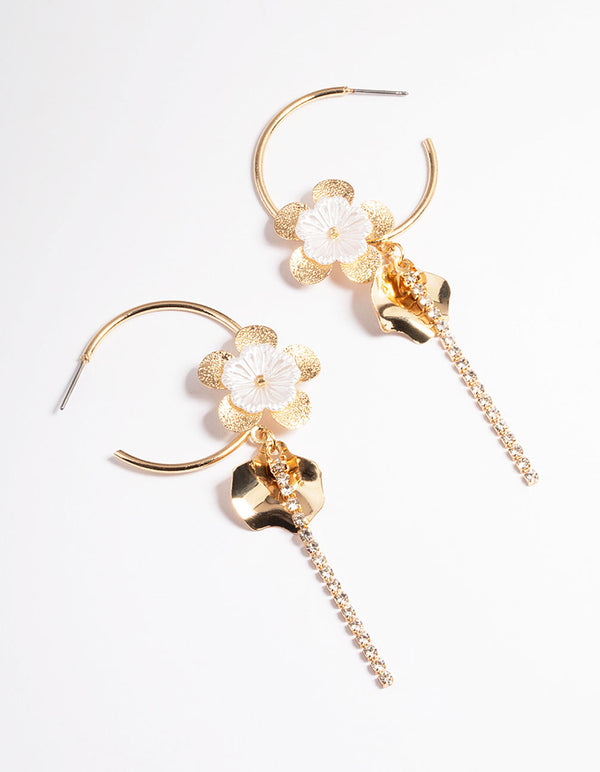 White Flower Cupchain Hoop Earrings