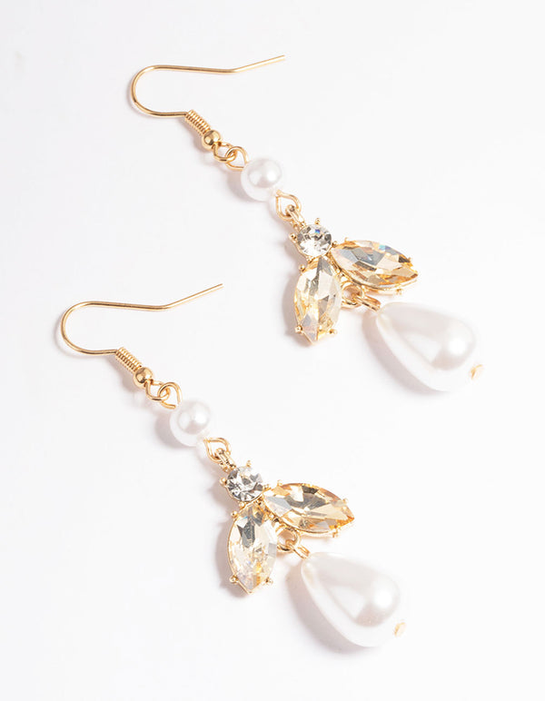 Gold Mixed Stone & Pearl Drop Earrings