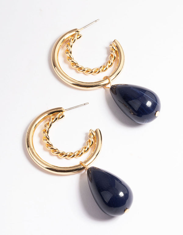 Navy Plain & Twist Band Hoop Earrings