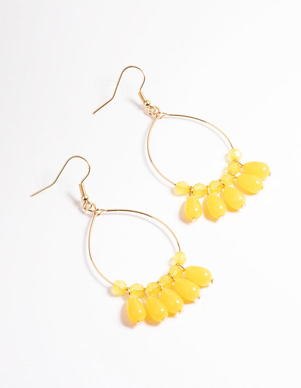 Yellow Pear Droplet Bead Drop Earrings