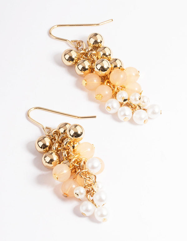 Gold Mixed Cluster Bead Drop Earrings