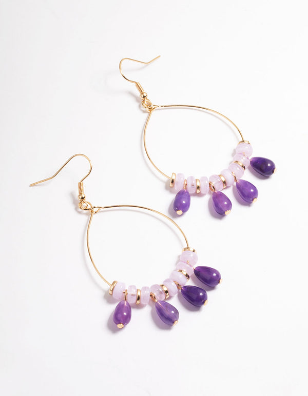 Purple Pear Droplet Bead Drop Earrings