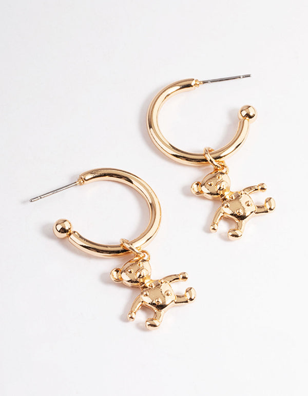 Gold Metal Teddy Huggie Earrings