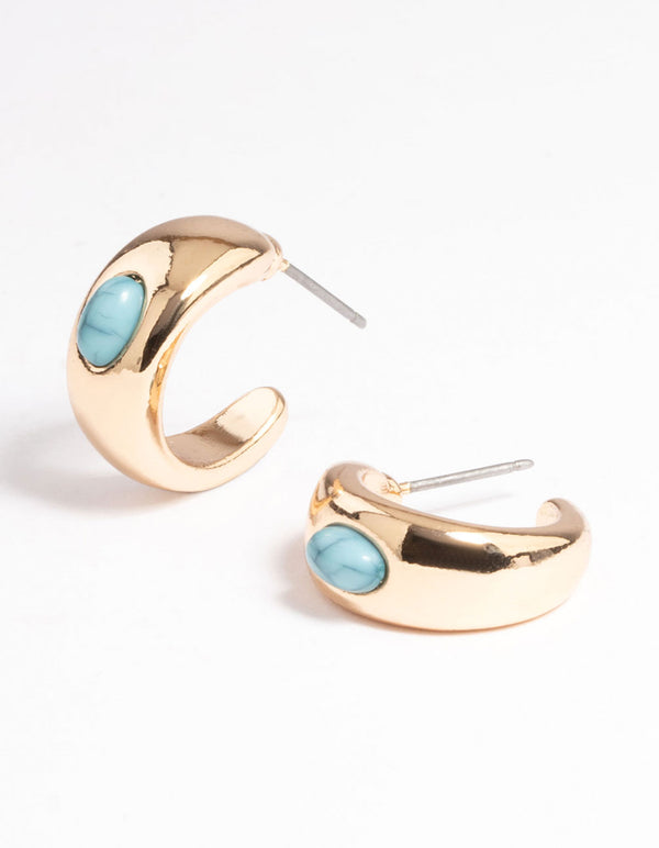 Turquoise Stone Inlay Huggie Earrings