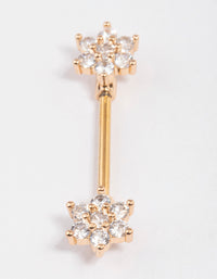 Gold Plated Surgical Steel Cubic Zirconia Flower Nipple Bar - link has visual effect only