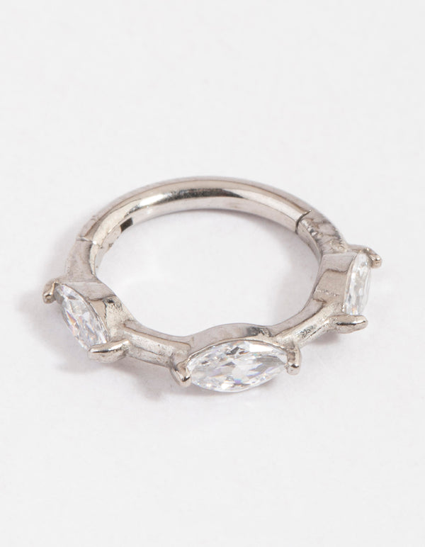 Surgical Steel Cubic Zirconia Trio Clicker Ring