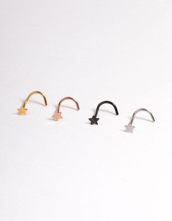 Mixed Metal Surgical Steel Star Nose Stud 4-Pack