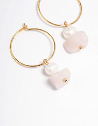 Gold Plated Rose Quartz Freshwater Pearl Wire Hoop Earrings - link has visual effect only