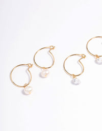 Gold Plated Rose Quartz Freshwater Pearl Hoop Stack Earrings - link has visual effect only