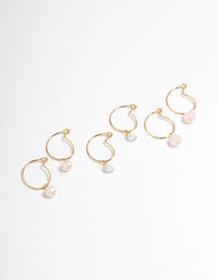 Gold Plated Rose Quartz Freshwater Pearl Hoop Stack Earrings - link has visual effect only