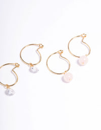 Gold Plated Rose Quartz Freshwater Pearl Hoop Stack Earrings - link has visual effect only