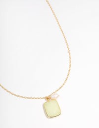 Gold Plated Green Fluorite Freshwater Pearl Square Charm Necklace - link has visual effect only