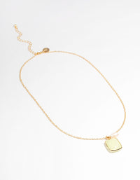 Gold Plated Green Fluorite Freshwater Pearl Square Charm Necklace - link has visual effect only