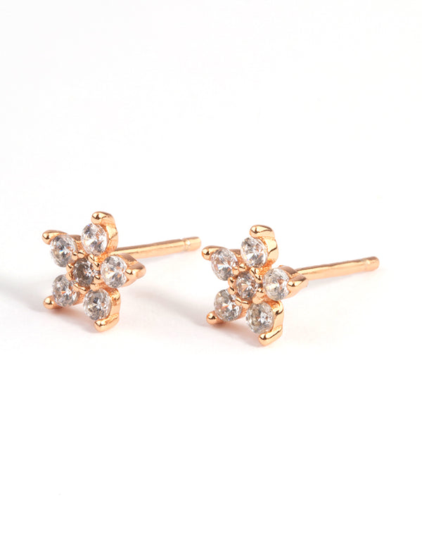 Rose Gold Sterling Plated Cubic Zirconia Flower Stud Earrings